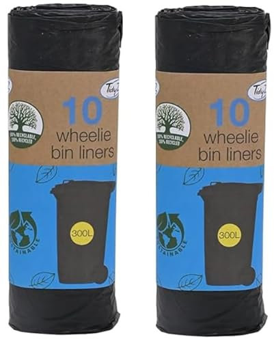 x2 10 pack Super Strong Wheelie Bin Black Bin Liners 10 Pack x2, 300 Litres capacity each bag (Total 20 bags)