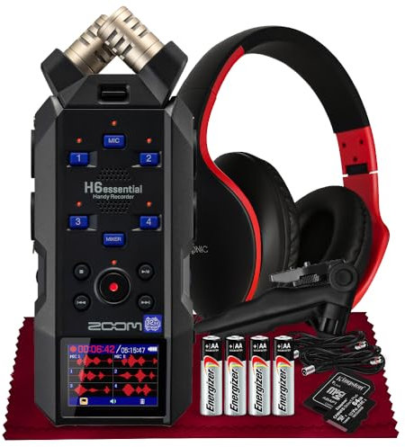 Zoom H6essential Tragbarer Studio-Recorder, H6E 32-Bit Float, 6-Spur-Recorder, 4XLR/TRS mit 64GB SD, Stativ, Kopfhörer mit Mikrofon, Batterien und mehr für Musiker, Podcaster, Filmemacher