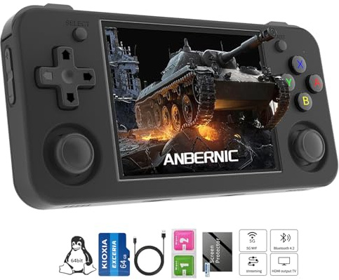RG35XX H Console de jeu portable rétro avec système Linux 64 bits Batterie de 3300 mAh Écran IPS 3,5 Émulateur portable Cortex-A53 (Noir)