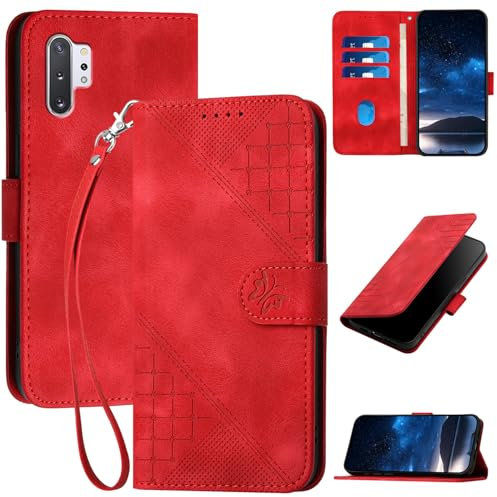 Custodia per Samsung Galaxy Note 10 Plus, Cover Portafoglio Slot per Scheda Magnetica Pelle PU con Supporto Antiurto Protezione Flip Custodia a Libro Libretto per Galaxy Note 10 Plus, Rosso