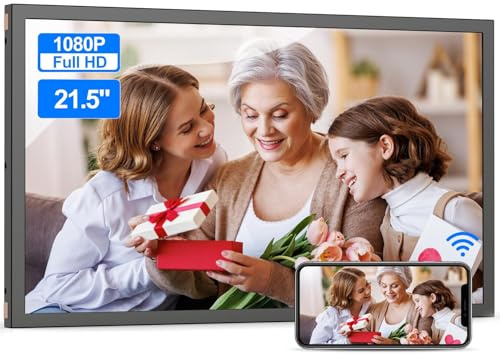 21,5 Zoll großer digitaler Fotorahmen, 32 GB intelligenter digitaler Bilderrahmen, 1920 x 1080 IPS FHD 1080P, automatische Drehung, teilen Sie Videofotos per E-Mail von