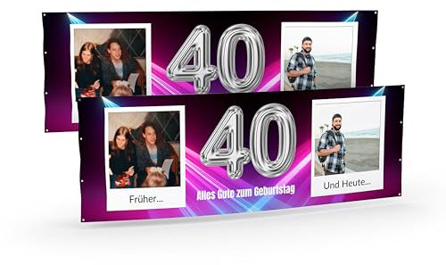 Banner selbst gestalten mit Foto und Text Lila I Geburtstagsbanner (50cm x 150cm) personalisiert für Männer und Frauen I Fahne selbst gestalten