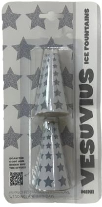Exclusive Online-Mini Vesuvius Ice Fountains –Silver Star Sparklers for Parties, Weddings, Birthdays, Bonfire Night, Halloween, Christmas & New Year – Pack of 2 Cone Shape Ice Fountain Candles