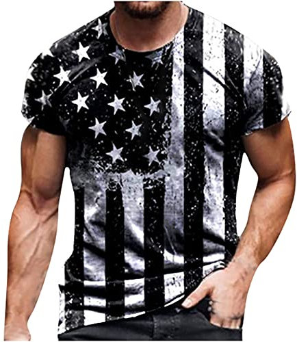 Black Boat Neck Tshirts for Mens Summer Fall Short Sleeve Patriotic Graphic Casual Tops Shirts Man 2025 Clothing Country Concert 5XL
