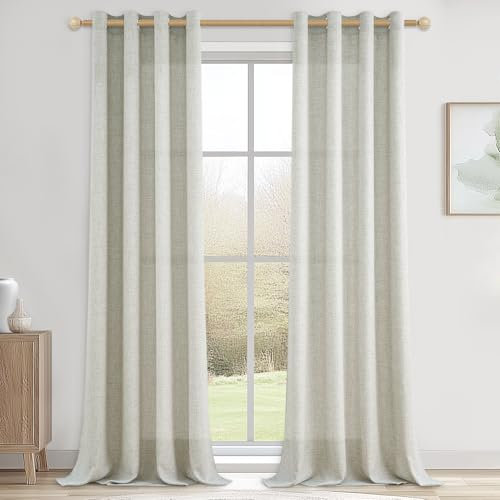 CUTEWIND Tende Lino Naturale con Anelli per Interni Camera da Letto Moderna Soggiorno 2 Pezzi, 140x260 CM, Tenda da Interno Semitrasparente per Salotto Eleganti Cameretta Porta Finestra