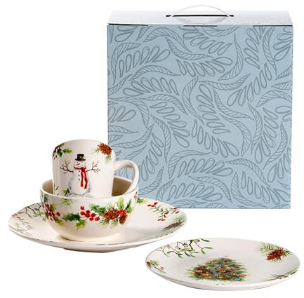 geschirrset 4-teiliges Weihnachtsgeschirr-Set aus Keramik,Teller,Schüsseln und Becher,bietet Platz für Müsli,Steak,Nudeln,moderner Stil,Geschirr mit reaktiver Glasur,mikrowellen-und spülmaschinenfest
