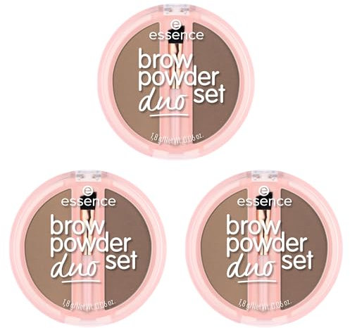 essence brow powder duo set, Augenbrauen Puder, Nr. 01, Braun, definierend, natürlich, vegan, ohne Mikroplastikpartikel, Nanopartikel frei, ohne Parfüm, 3er Pack (3x1.8g)
