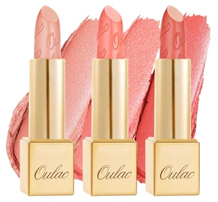 OULAC Metallic Shine Matte Lipstick Set, NudeLipstick Set Glitter Long Lasting Lipsticks, High Impact, Ultra Hydrating Lip Color 4.3 g*3(GM09+GM11+GM12)
