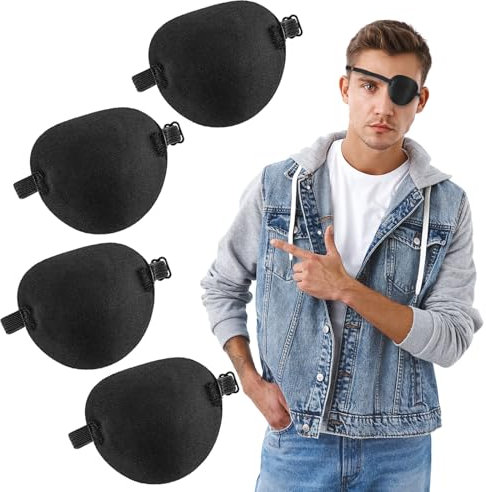 JJUNW 4 Stück Schwarz Augenklappen, Medizinisch Augenklappe für Erwachsene Kinder 3D Verstellbare Pirat Augenmaske Medical Eye Patch für Linke Rechte Augen Amblyopie Erholungsphase nach Operationen