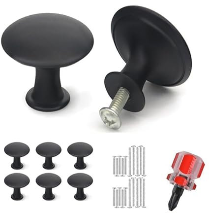 GQunit 6 Pack Cabinet Door Knobs, Black Drawer Knobs, 30mm Cupboard Handles Knob Round with Screws and Screwdriver for Cupboard, Cabinet, Drawer