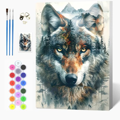 Auremi DIY Wölfe Malen nach Zahlen Set für Erwachsene Kinder mit Holzrahmen,Tiere Paint by Numbers Set Mit Ölgemälde für Anfänger Perfekte Geschenkidee und Wanddekoration 20x30cm