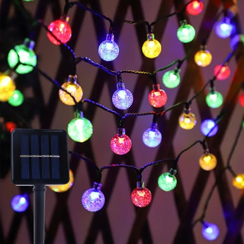 ENLACE Solar Lichterkette Aussen, 5M 20 LED Solar Kristall Kugeln Lichterkette Bunt, 8 Modi Außenlichterkette Wasserdicht Kristallbälle Beleuchtung für Garten, Balkon, Terrassen, Hochzeit, Party Deko