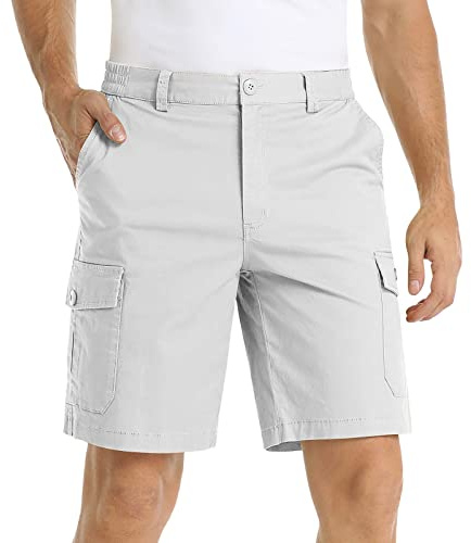 DBMZV Herren Outdoor Shorts mit 6 Taschen Sommer Wandershorts Stretch CargoShorts Bermuda Kurze Golfshorts Atmungsaktive CapriShorts für Wandern Radfahren, Badehose Boxershorts Pants(Weiß,L)
