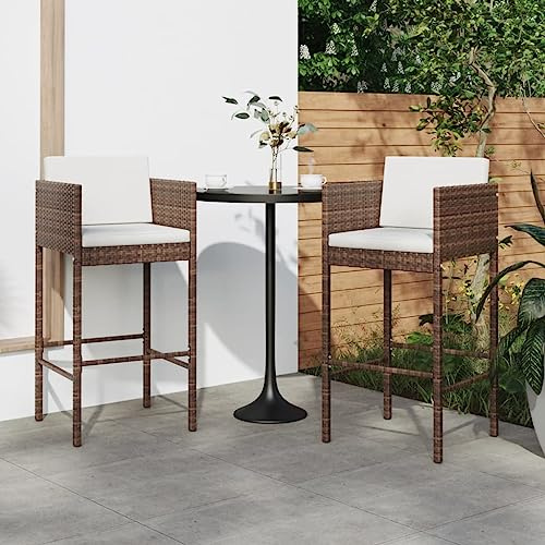 Mandloder Barhocker 2er Set Braun, Poly Rattan Gartenstühle mit Kissen, Outdoor Gartenmöbel für Terrasse & Garten, robuste Stühle mit Stahlrahmen, wetterfest, 50x48x100 cm, 110kg Traglast pro Sitz
