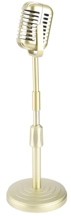 Dpofirs Simulation Old Fashioned Microphone Model with Stable Base and Support Rod, Exquisite Workmanship and Retro Design for Photography Props (Golden)