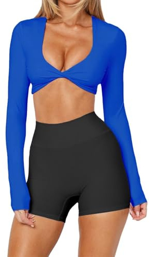 BONITEE Women Long Sleeve Crop Tops Ballet Yoga Pilates Gym Athletic Sports