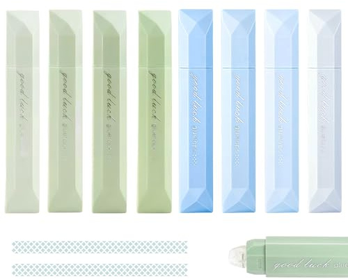 Meunhy 8 Pcs Double Sided Tape Pens for Crafting, Double Sided Tape Roller Pens, Glue Tapes Pen Suitable for Gift Wrapping, Scrapbooking, Photo, Journaling, Crafts, School Office Use (Blue, Green)