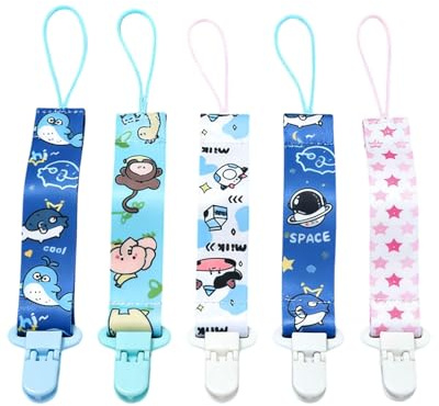 LEEQBCR 5 Stück Baby Schnullerkette Clips Schnullerband,BPA-Frei Schnullerband Stoff Mädchen Junge,Schnuller Kette Nuckelkette Passen Die Meisten Schnuller und Beißspielzeug,Dummy Clips für Baby