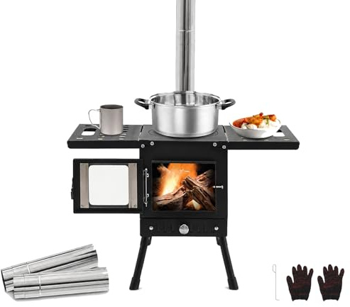 Goddlgjik Estufa de madera plegable para camping, altura ajustable, 36 – 56 cm