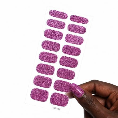ARYIMYDP 2 Blätter (32 Stück) Selbstklebende Nagelfolien ohne UV Lampe – Amethyst Glitzer Lila Gel Nagelfolie für Nagel DIY zu Hause, Einfache Anwendung, Kein Aushärten nötig