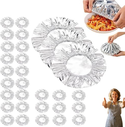Frischhaltefolie mit Gummizug, Isolierbeutel, Wiederverwendbare Lebensmittelabdeckungen aus Aluminiumfolie, 50 Stück Hitzebeständig, Elastisch Alufolie Isolierbeutel Abdeckungen für Lebensmittel，30pcs
