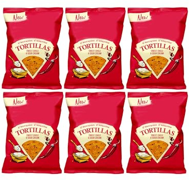 Tortillas Sweet Chilli & Sour Cream Chips, Natural Ingredients, Gluten-Free, High Fibre, Vegetarian, 140g,Pack Of 6