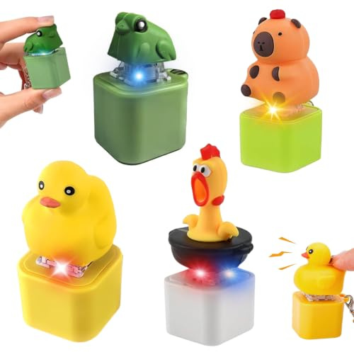 Bunte Fidget Toys Schlüsselanhänger mit Sound, Wasserschwein Schlüsselanhänger 4 Stück, Duckeys Quacking Fidget Toy, Frösche Quaken Schlüsselanhänger, Duckey Keychain mit LED und Sound, für Erwachsene