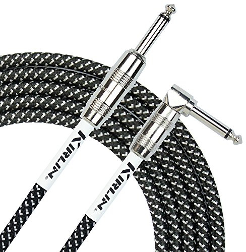 Kirlin IWC202PNBK-20FT Fabric Straight-Angled Instrument Cable Guitar Lead, Black, 20 ft