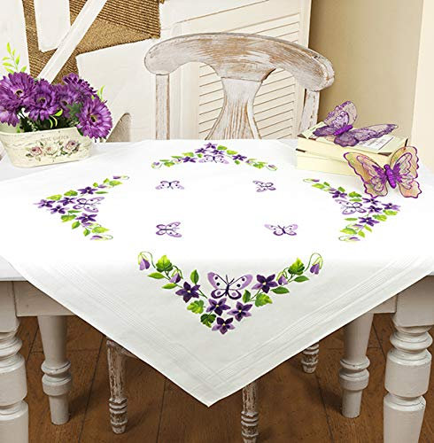 KAMACA Stickpackung Plattstich Stielstich vorgezeichnet Baumwolle komplettes Stickset mit Stickvorlage Stickerei-Kit zum Selbersticken Erwachsene (Schmetterlinge und Blumen MD 80x80 cm)