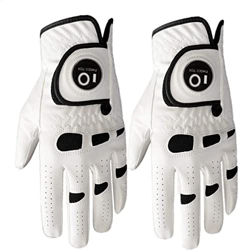 Golfhandschuh Herren Linke Hand Rechte Mit Ball Marker 2 Stück oder 3 Stück Not Paar Allwetter Leder Griff Golf Handschuh Links Rechts Golfhandschuh Männer Golfer Handschuh (2 Stück Links, S)