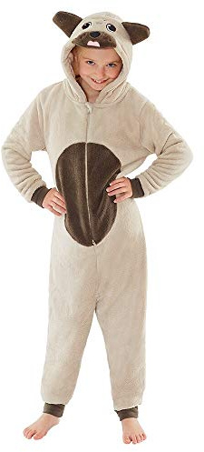 Animal Crazy Onesie Girls Boys Kids Childrens Fleece Onesies Jumpsuit Playsuit One Piece UK Seller - Pug - 8/9 Years