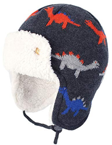 Yixda Unisex Baby Wintermütze mit Ohrenklappen Kinder Trappermütze Ski Hut (Dinosaurier, 1-2 Jahre)
