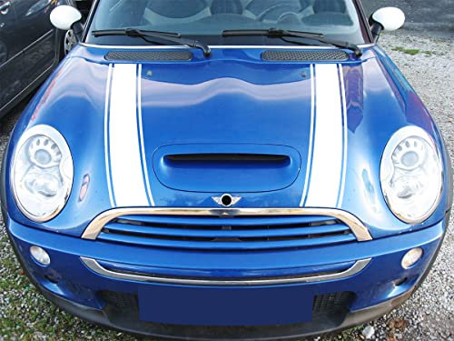 Streifen Stripes Aufkleber Motorhaube für R52 R53 S-Modell Mini Cooper (Weiss, Design 2)