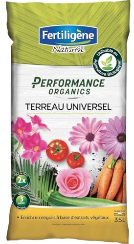 FERTILIGENE NATUREN POTUN35 - Terreau Universel Performance Organics UAB 35 L - pour 2 Fois Plus de Fleurs et récoltes - Nourrit Les Cultures Pendant 3 Mois - Enrichi en Engrais - Fabriqué en France