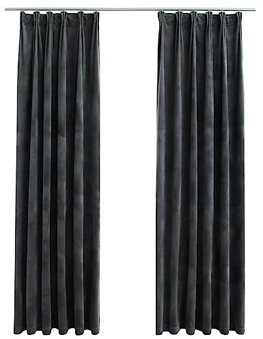 vidaXL 2X Vorhang Verdunkelung mit Haken Verdunkelungsvorhang Kräuselband Thermo Gardine Blickdicht Vorhänge Samt Anthrazit 140x245cm