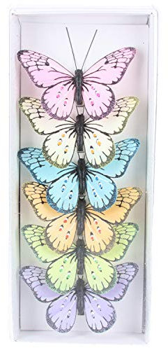 Gisela Graham Set of 6 Pastel Clip On Butterfly Decorations