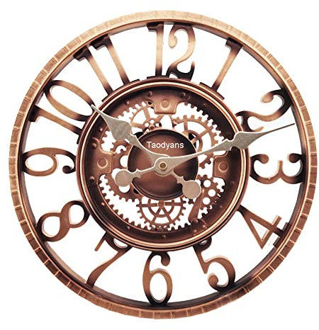 Taodyans Outdoor Wanduhr 30 cm Garten Uhren Wasserdicht Aussenbereich Wanduhr Vintage Küche Wohnzimmer Wanduhr Industrial 3D Wanduhr - Ticken (Kupfer)