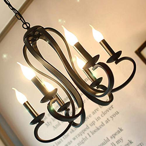 Antik Pendelleuchte Kronleuchter Landhaus LED 6 Flamme Eisen-Leuchter Einstellbare Höhe Weiß Schwarz Nordisch Vintages Für Wohnzimmer Schlafzimmer Esszimmer Küche Lüster,Schwarz
