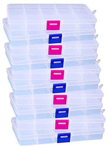 10 Stück Sortierbox Sortimentskasten Aufbewahrungsbox Kunststoff Klein Sortierboxen Verstellbar Fächer Transparent Box mit Deckle 10 Fächer für Schmuck Ringe Ohrringe Perlen und Andere Mini Waren