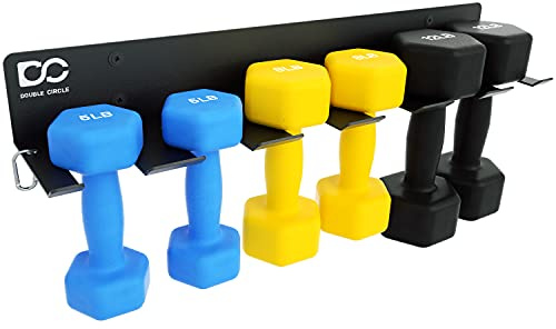 Double Circle Dumbbells Rack Home Gym Storage (Rack Only), 6-Slot Free Weight Holder, Heavy-Duty Wall-Mounted Steel Stand for Strength Training Equipment, 2 Carabiners and Mounting Hardware