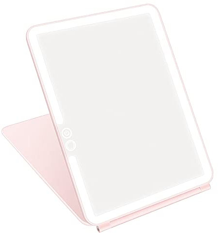 deweisn Folding Travel Mirror Lighted Makeup Mirror with 72 LED 3 Colors Light, USB Rechargeable, Portable, Ultra Thin, Compact Illuminated Vanity Mirror with Touch Screen Dimming for Cosmetic