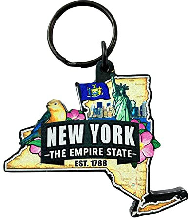 Schlüsselanhänger New York Souvenir mit Staatskarte und Flaggenbildern Acryl Schlüsselanhänger