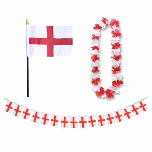 Sonia Originelli Fanset Fanartikel Fahnen Girlande Fähne für die Hand Blumenkette Hawaiikette EM WM Fussball Farbe: England