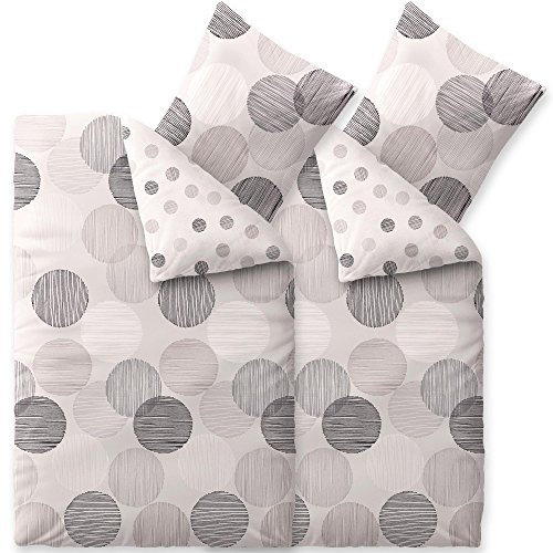 aqua-textil Trend Bettwäsche 135x200 cm 4tlg. Baumwolle Bettbezug Filia Punkte Beige Weiß Grau Anthrazit