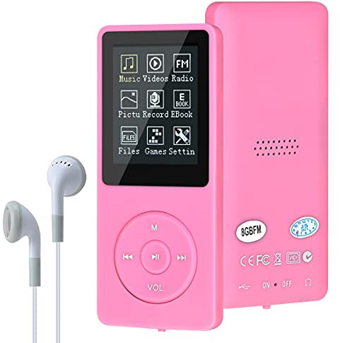 Lychee Lecteur de Musique numérique MP3/MP4 Mise à Niveau 8 Go Portable HiFi sans Perte de Son avec Musique/Radio FM/Lecteur de Livres électroniques, Prend en Charge jusqu'à 64 Go (Rose)