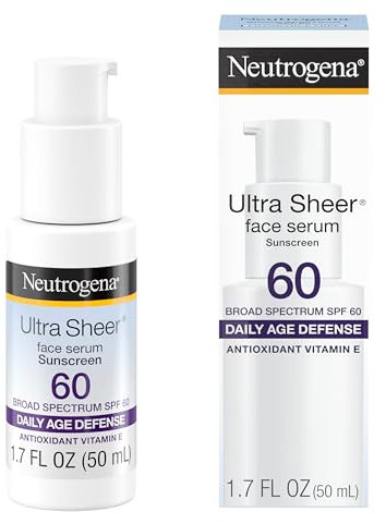 Neutrogena Ultra Sheer Moisturizing Face Serum with Vitamin E & SPF 60+, All Day Facial Sunscreen Serum with Broad Spectrum UVA/UVB Protection, Fragrance-Free, Oxybenzone-Free, 1.7 oz
