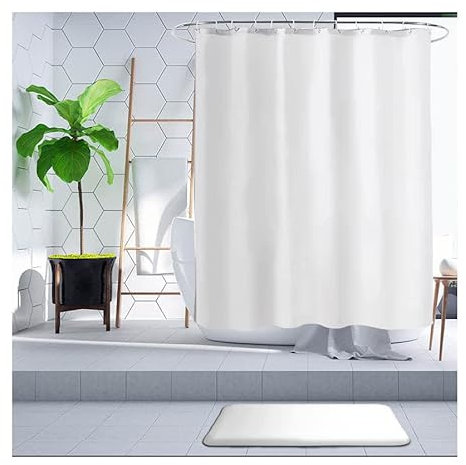 Hayrets Weißer Duschvorhang extra Breit 180x180 Überlänge für Badewanne und Dusche im Badezimmer, Badvorhang Anti-Schimmel und Wasserdicht aus Stoff 100% Polyester, Waschbar mit Vorhangringen