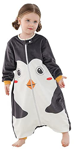 Kdtoll Gigoteuse a Pied Sac de Couchage Bebe Hiver Manche Longue Gigoteuse avec Jambes Imprimés d'Animaux Gigoteuse Unisexe pour Fille et Garçon 1-3 Ans