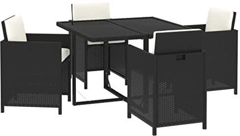 vidaXL 5-TLG. Garten-Essgruppe mit Kissen Poly Rattan Schwarz