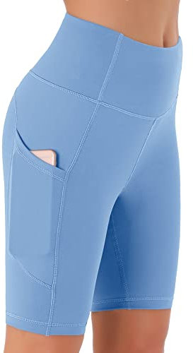 Persit Kurze Sporthose Damen, High Waist Radlerhose Sport Shorts Sommer Cycling Bike Leggins Himmelblau L